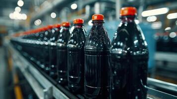 AI generated Soda Bottles on Conveyor Belt photo