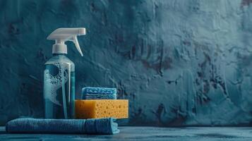 AI generated Stack of Sponges With Spray Bottle photo