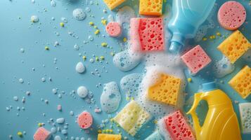 AI generated Stack of Sponges With Spray Bottle photo