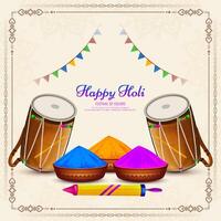 Beautiful Happy Holi indian festival celebration colorful card design vector