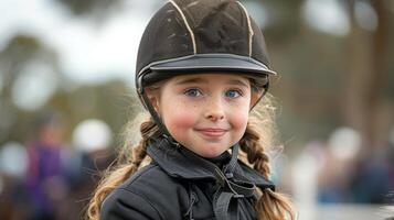 AI generated Young Girl in Helmet and Black Jacket photo