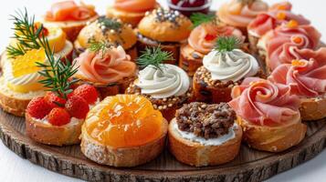 AI generated Assorted Pastries on Wooden Platter photo