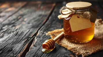ai generado tarro de miel con de madera cuchara foto