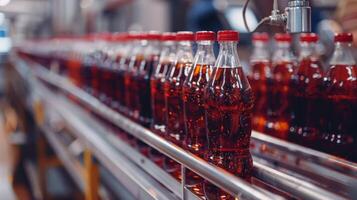 AI generated Soda Bottles on Conveyor Belt photo