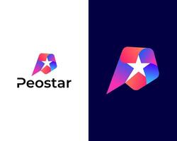 Modern 3d P with star colorful app icon logo design template vector