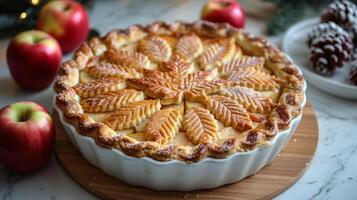 AI generated Pie on Wooden Cutting Board photo