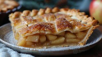 ai generado rebanada de manzana tarta en plato foto