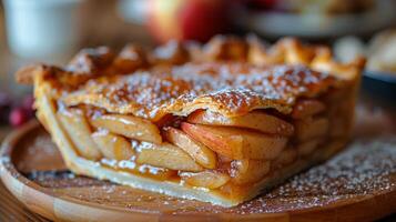 ai generado rebanada de manzana tarta en plato foto