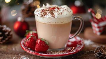 AI generated Hot Chocolate With Whipped Cream and Strawberries photo