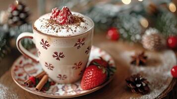 AI generated Hot Chocolate With Whipped Cream and Strawberries photo