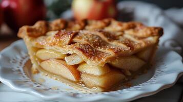 ai generado rebanada de manzana tarta en plato foto