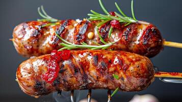 AI generated Grilled Sausage on Grill With Cranberry Sauce photo