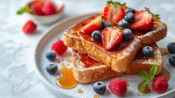 AI generated Plate of French Toast With Berries and Syrup photo