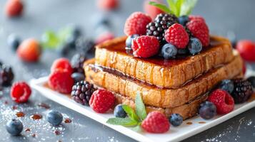 AI generated Plate of French Toast With Berries and Syrup photo