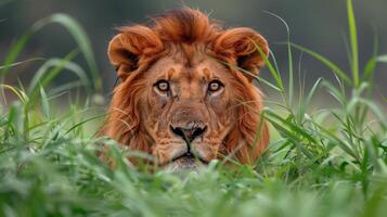 AI generated Lion Laying in Grass photo