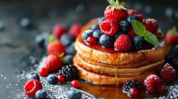 AI generated Plate of French Toast With Berries and Syrup photo