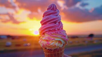 AI generated Person Holding Ice Cream Cone at Ocean photo