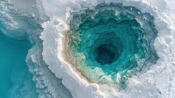 AI generated Aerial View of Blue Hole in Snow photo