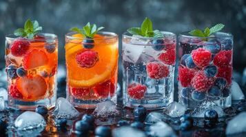 AI generated Raspberries and Blueberries in Glass With Ice photo