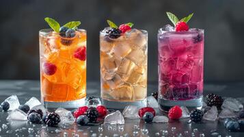 AI generated Raspberries and Blueberries in Glass With Ice photo