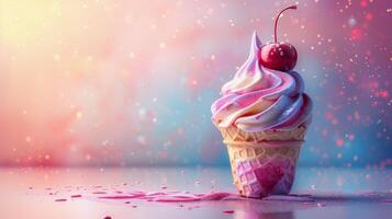 AI generated Delicious Ice Cream Sundae With Cherry on Top photo