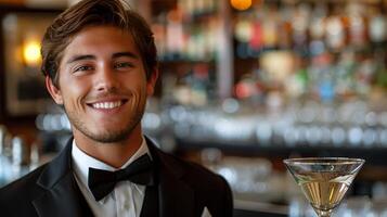 AI generated Man in Tuxedo Holding Martini Glass photo