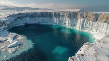 AI generated Aerial View of Blue Hole in Snow photo