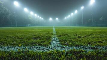 AI generated Illuminated Soccer Field at Night photo