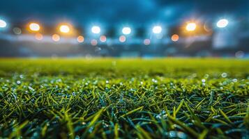 AI generated Soccer Field Illuminated by Background Lights photo