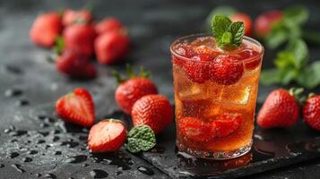 AI generated Refreshing Iced Tea With Strawberries and Mint photo