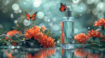 AI generated Glass Bottle With Butterfly photo