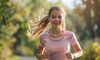 AI generated Joyful female runner exercising in the open air. photo