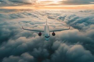 AI generated Massive Airplane flies clouds transport. Generate Ai photo