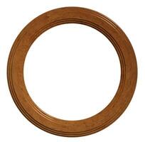 Empty wall round frame made of varnished wood on isolated background photo