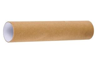Brown paper towel tube on white isolated background, close up photo