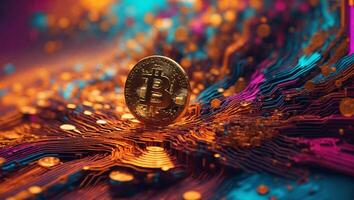 AI generated Bitcoin cryptocurrency digital money golden coin technology and business concept photo