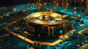 AI generated Bitcoin cryptocurrency digital money golden coin technology and business concept photo
