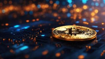 ai generado bitcoin criptomoneda digital dinero dorado moneda tecnología y negocio concepto foto