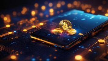 AI generated Bitcoin cryptocurrency digital money golden coin technology and business concept photo