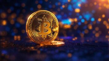 AI generated Bitcoin cryptocurrency digital money golden coin technology and business concept photo