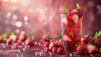 AI generated Refreshing Iced Tea With Strawberries and Mint photo