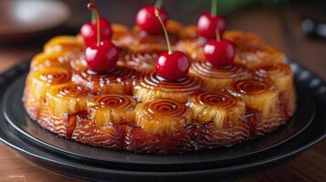 ai generado bundt pastel con cerezas foto