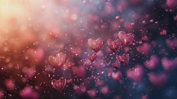 ai generado dos corazones iluminado por bokeh luces foto