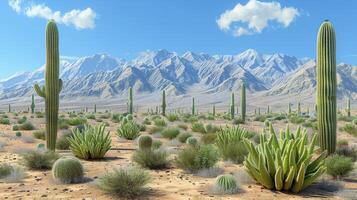 AI generated Desert Landscape With Cactus and Mountains photo