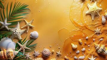 AI generated Sea Shells and Starfish on Sandy Beach photo