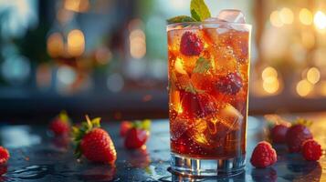 AI generated Refreshing Glass of Ice and Strawberries photo