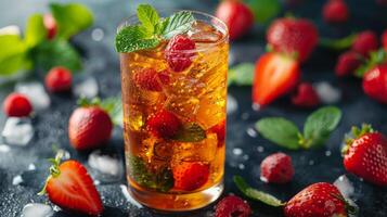 AI generated Refreshing Glass of Ice and Strawberries photo
