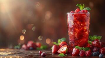 AI generated Refreshing Iced Tea With Strawberries and Mint photo