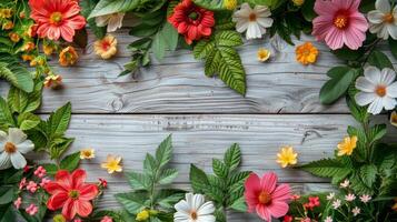 ai generado vistoso flores arreglado en mesa foto