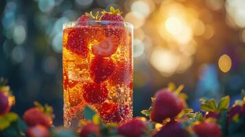 AI generated Refreshing Glass of Ice and Strawberries photo